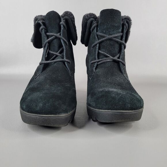 Donald J Pliner Maxxi Ankle Boots Wedge Lace Up Black Suede Size 8 M Faux Fur - Picture 7 of 14